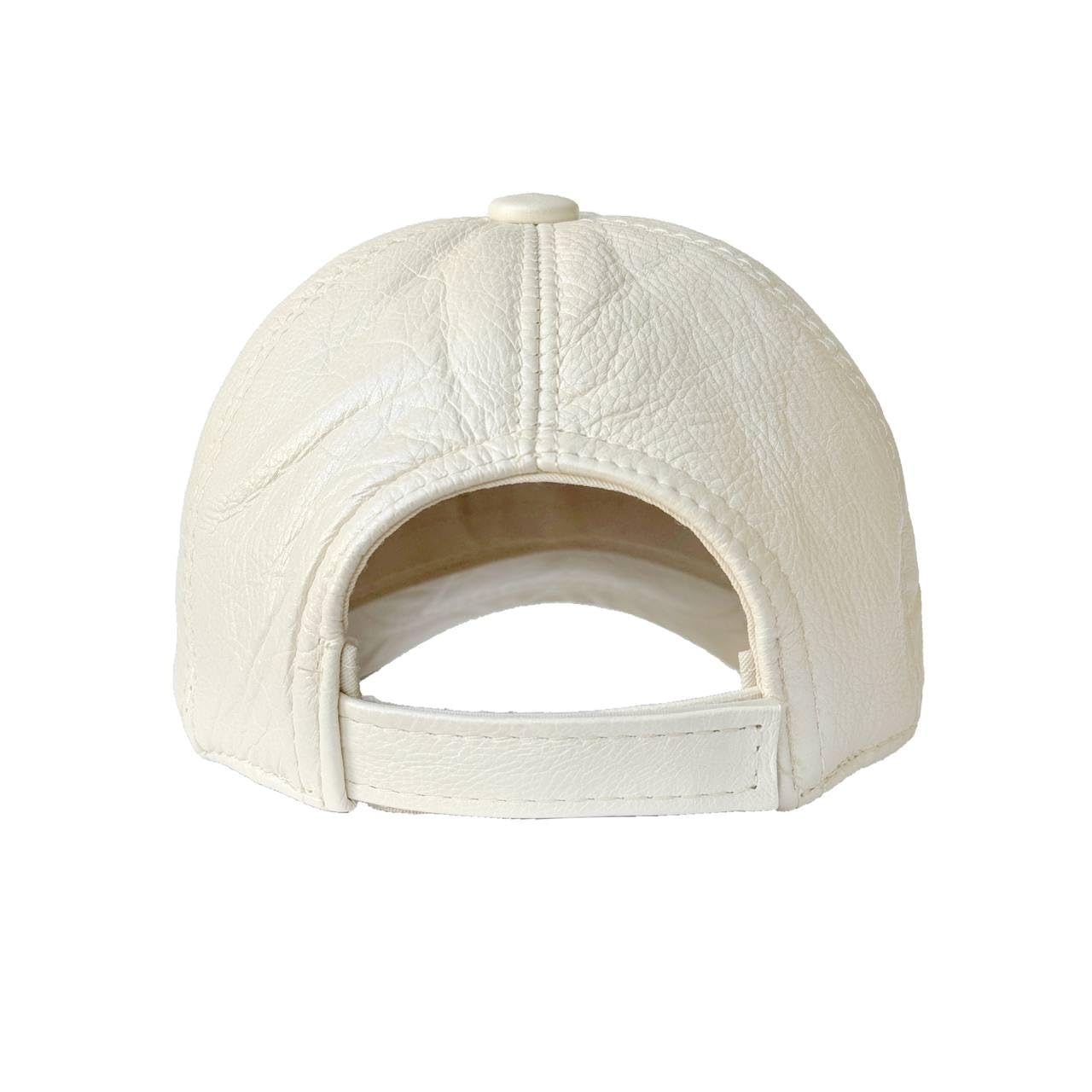 Leather Baseball Cap Genuine Lambskin Leather Hat Sports Visor Adjustable Strap Silver Metallic