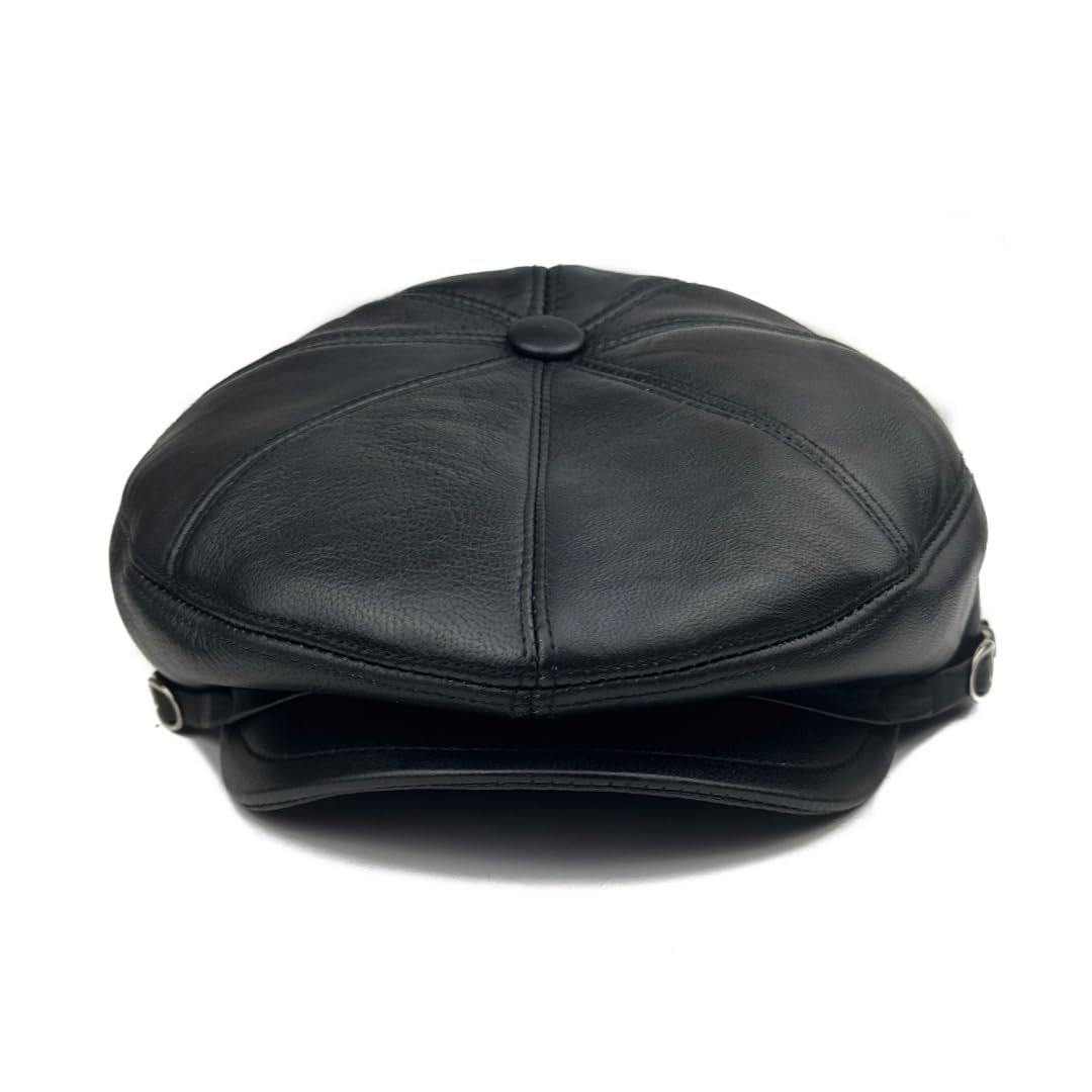 Handmade Men’s Real Leather Newsboy Cap – Vintage Sheepskin Leather Flat Cap, Classic Cabbie Driver Ascot Hat