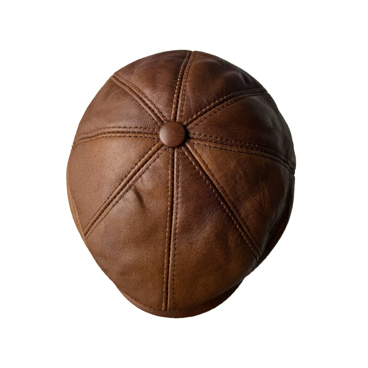 Men's Leather Newsboy Cap Cabbie Beret Real Leather Flat Hat Vintage Style Ascot Hat