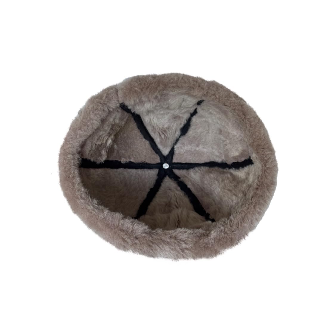 Premium Leather Unisex Shearling Sheepskin Fur Winter Beanie - Warm Wool Skull Hat for Men & Women