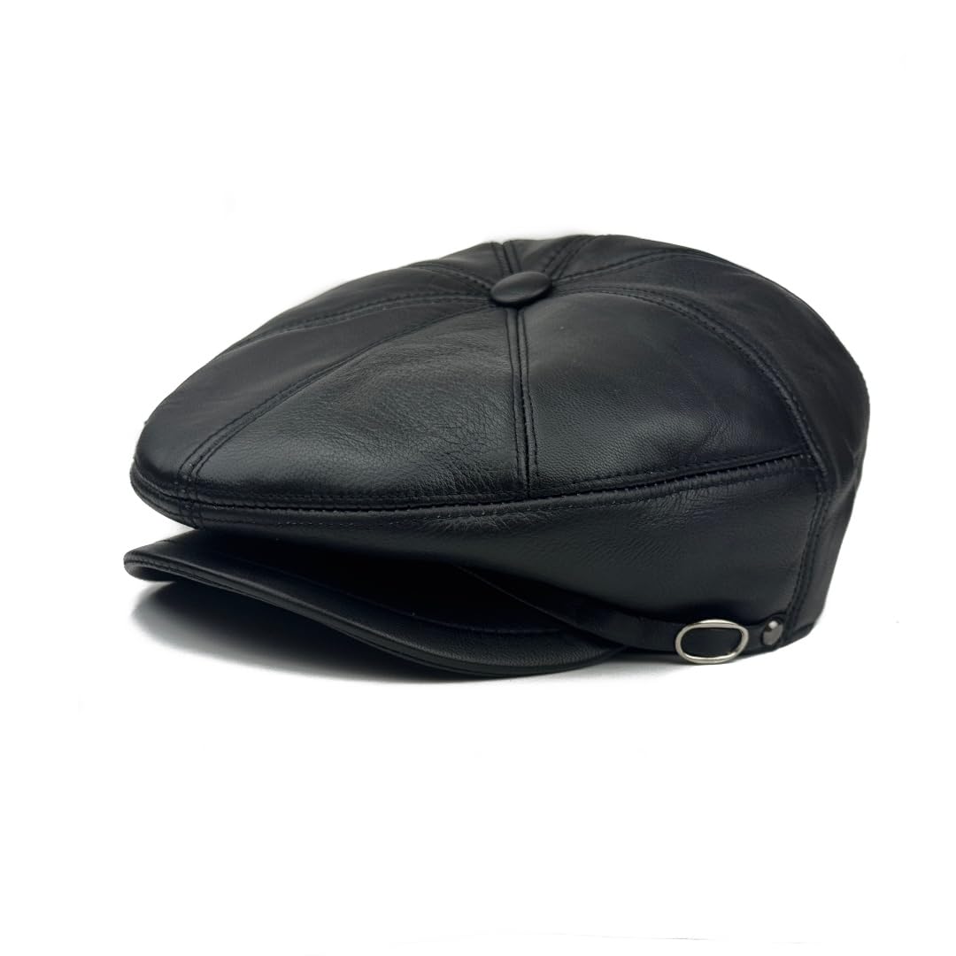 Handmade Men’s Real Leather Newsboy Cap – Vintage Sheepskin Leather Flat Cap, Classic Cabbie Driver Ascot Hat