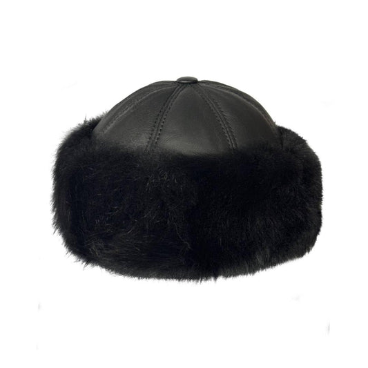 Lukkizara Black Beanie Real Sheepskin Shearling Leather Fur Winter Hat