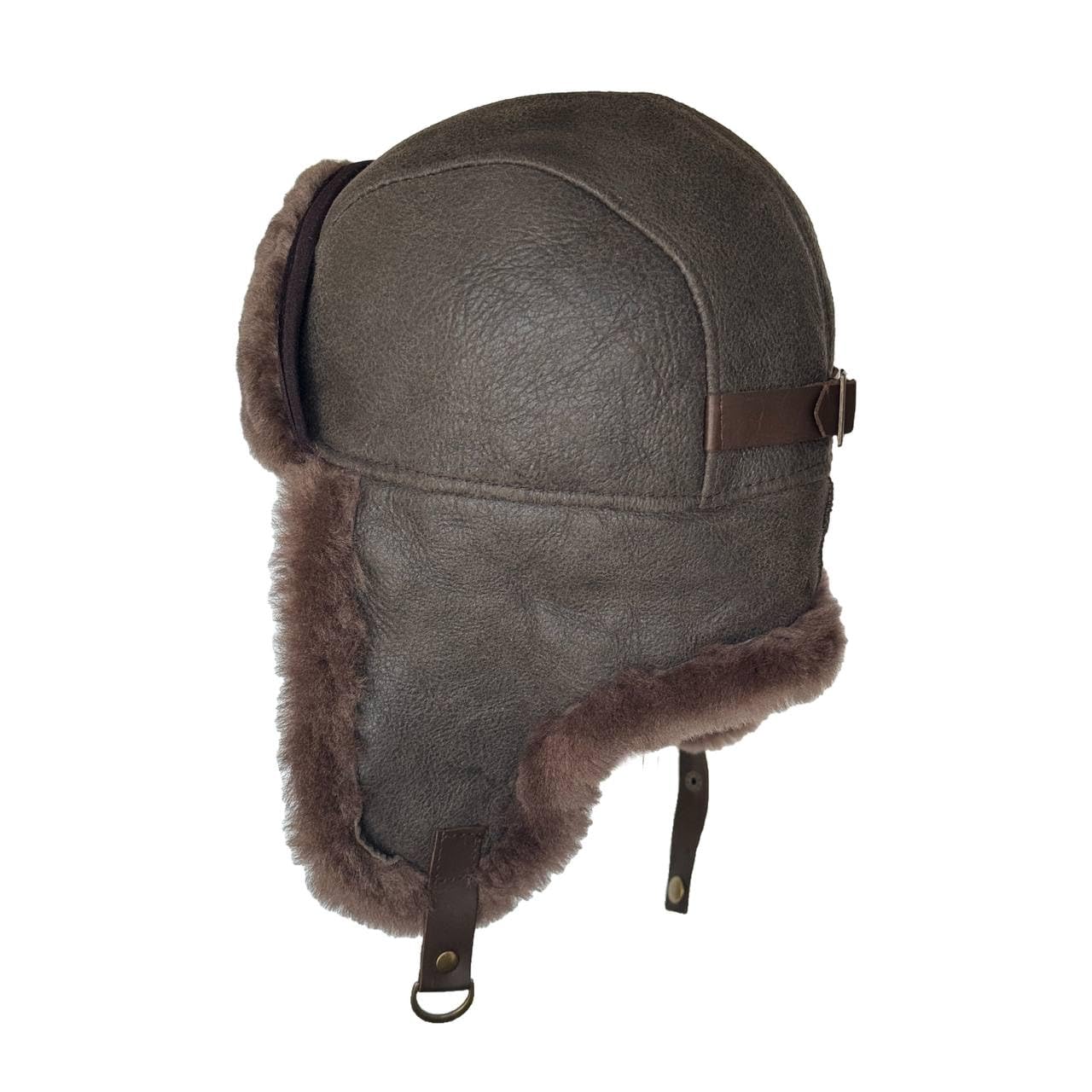 Leather Aviator Russian Ushanka Trapper Shearling Sheepskin Fur Ear Flap Waterproof Winter Hat