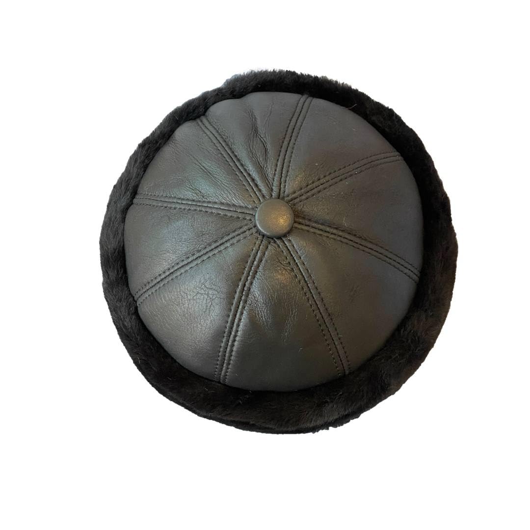Premium Leather Unisex Shearling Sheepskin Fur Winter Beanie - Warm Wool Skull Hat for Men & Women