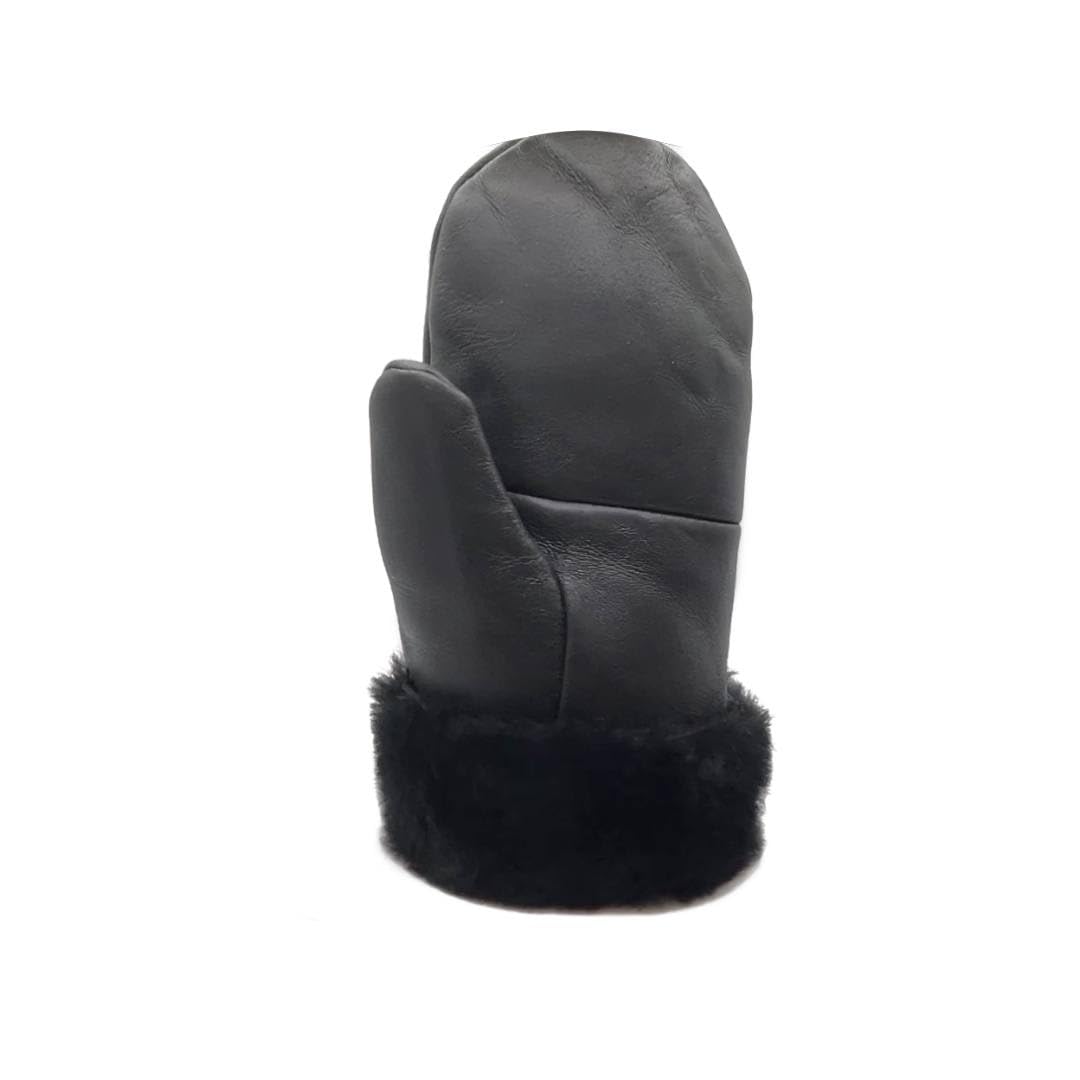 Lukkizara Men's and Women's Premium Shearling Sheepskin Leather Fur Mittens Black